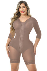 FS9563 FAJA SHORT CON MANGAS Y BRASIER DOBLE TALLA CON 3 NIVELES DE AJUSTE EN BROCHES REALCE BOOTYLOVE