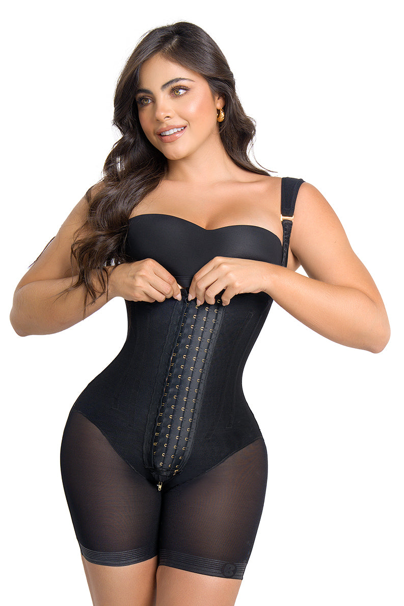 Soy Encantadora – Faja Tirante Confort Short Media Pierna Ultra Cintura Extrema con 4 Niveles de Ajuste 9 varillas | Labella Majesty