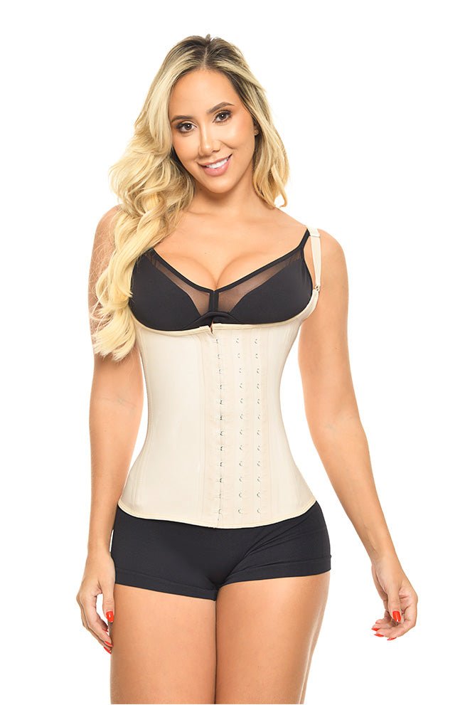 F2028D BEIGE/ NEGRO FAJA SEMICHALECO DE LÁTEX TALLE LARGO